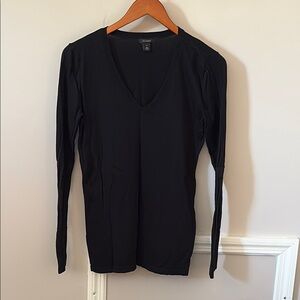Halogen Black Fitted Long Sleeve V-Neck Sweater